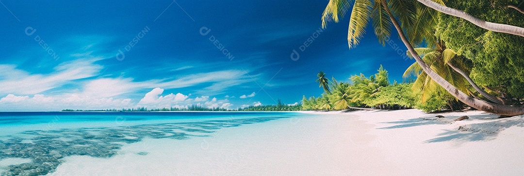 Praia tropical e palmeiras, Maldivas, Oceano Índico