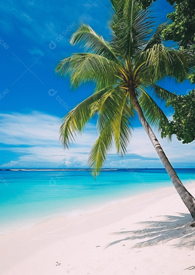 Praia tropical e palmeiras, Maldivas, Oceano Índico