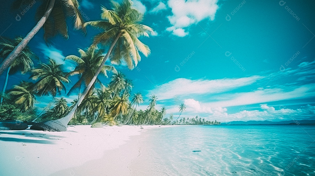 Praia tropical e palmeiras, Maldivas, Oceano Índico