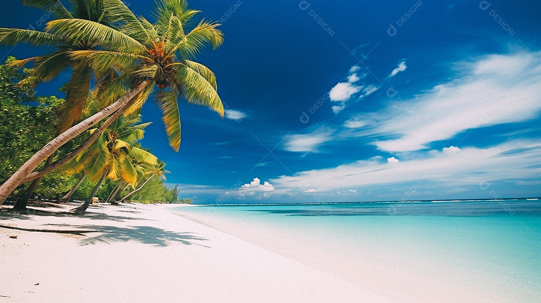 Praia tropical e palmeiras, Maldivas, Oceano Índico