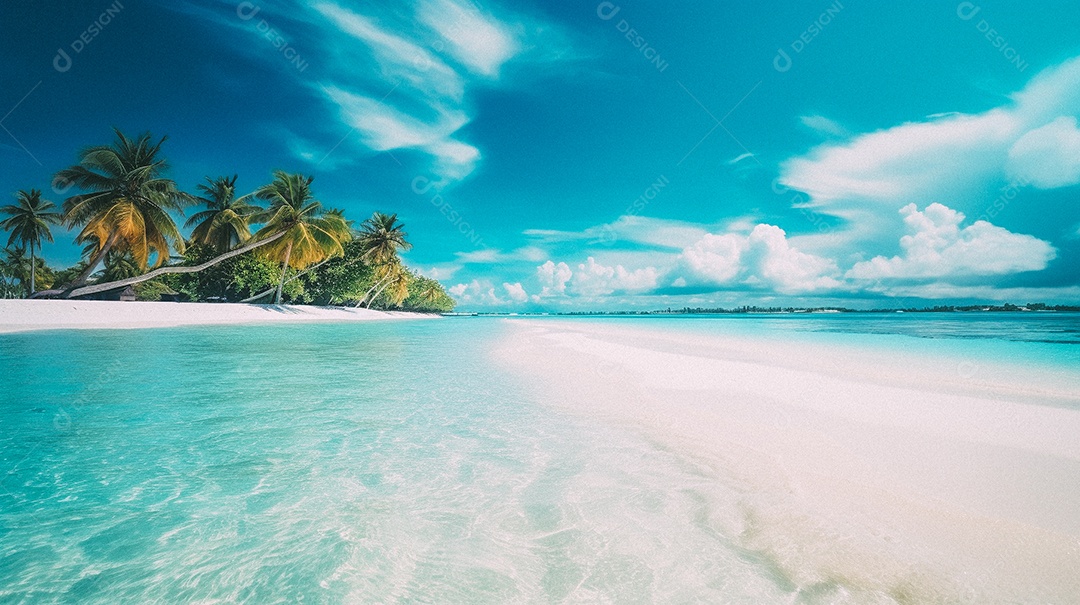 Praia tropical e palmeiras, Maldivas, Oceano Índico