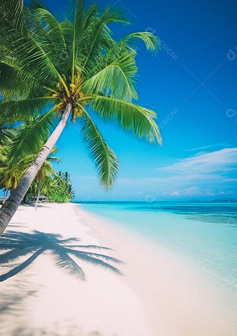 Praia tropical e palmeiras, Maldivas, Oceano Índico