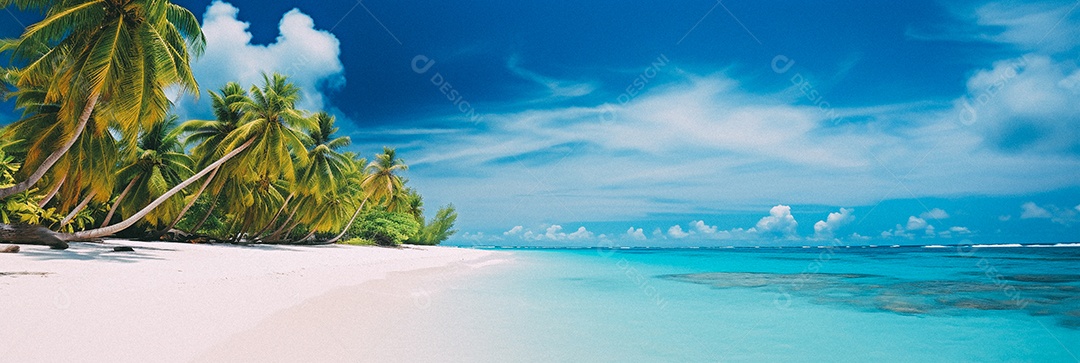 Praia tropical e palmeiras, Maldivas, Oceano Índico