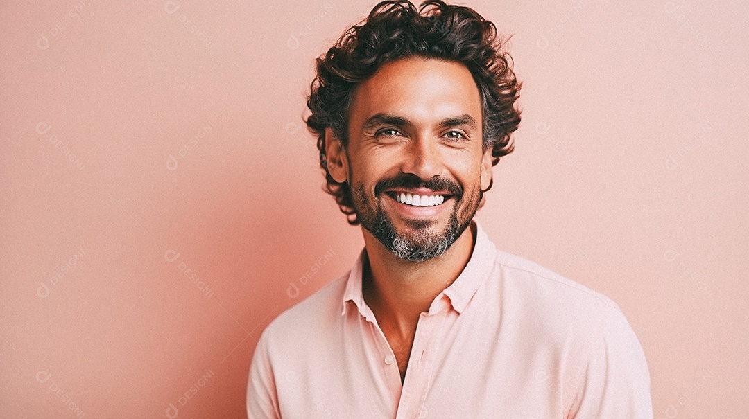 Homem velho e moderno, sorridente, iluminado, estúdio, fundo em cor pastel