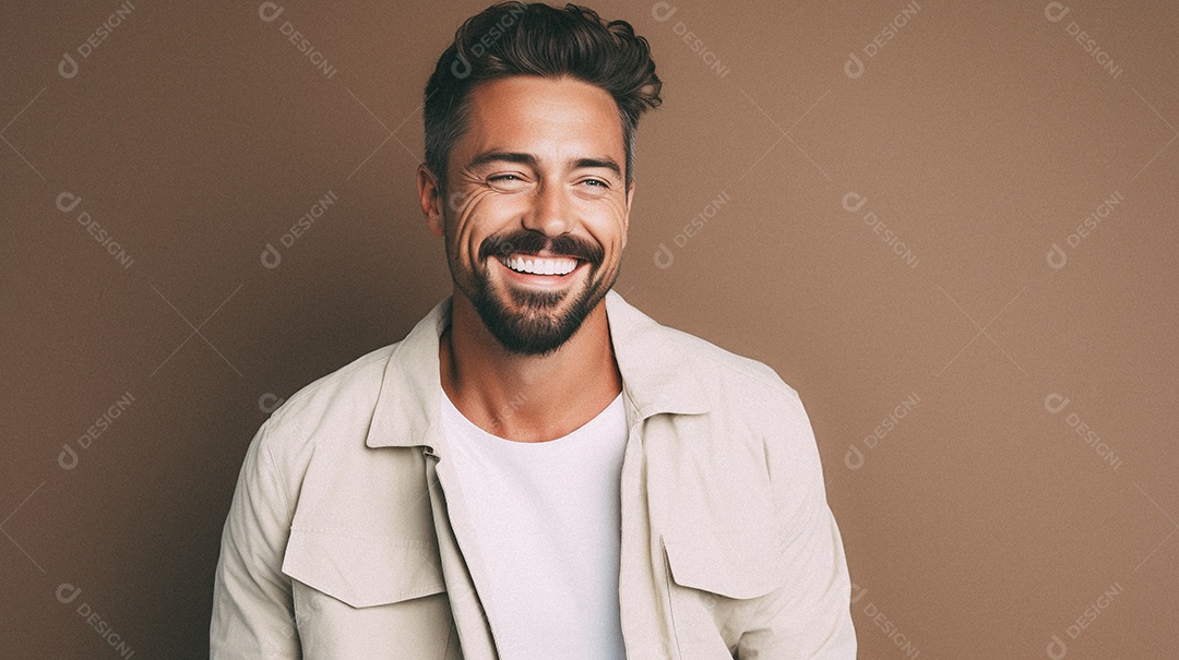 Homem velho e moderno, sorridente, iluminado, estúdio, fundo em cor pastel