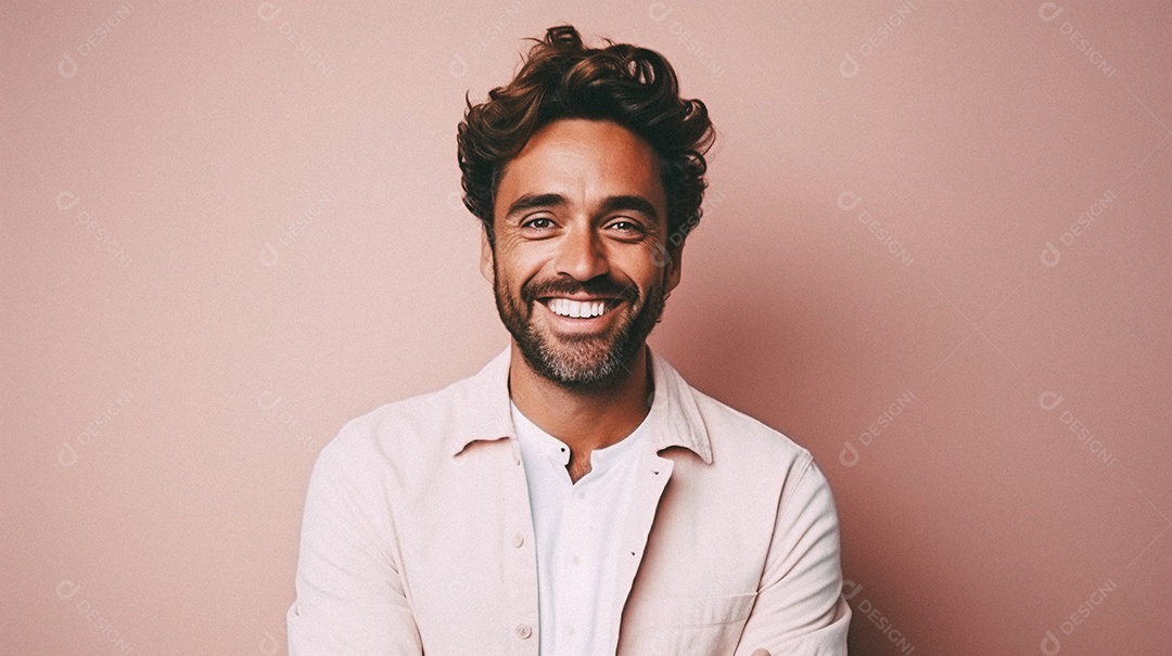 Homem velho e moderno, sorridente, iluminado, estúdio, fundo em cor pastel