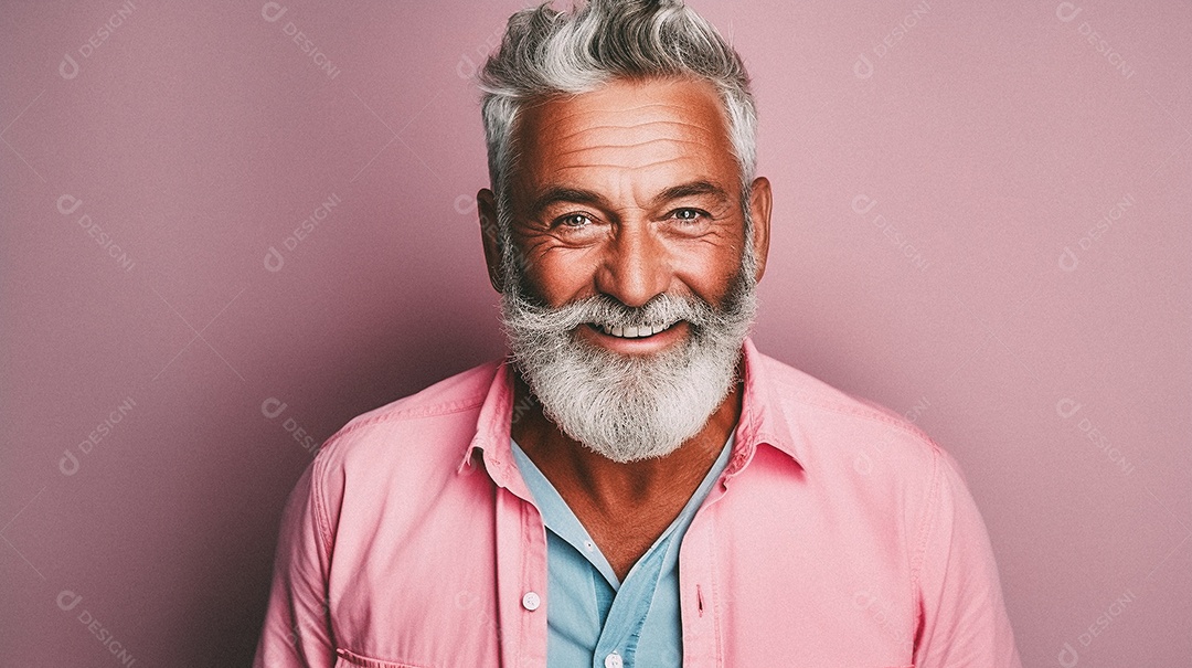 Homem jovem e moderno, sorridente, entusiasmado, estúdio, fundo de cores vivas