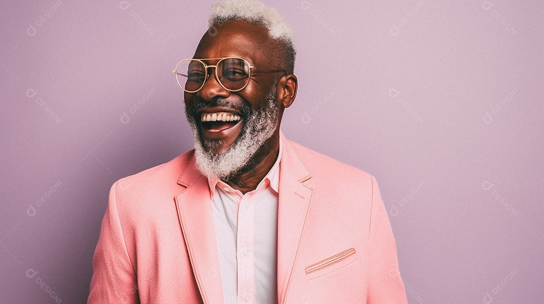 Homem jovem e moderno, sorridente, entusiasmado, estúdio, fundo de cores vivas