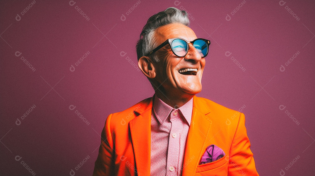 Homem e moderno, sorridente, entusiasmado, estúdio, fundo de cores vivas