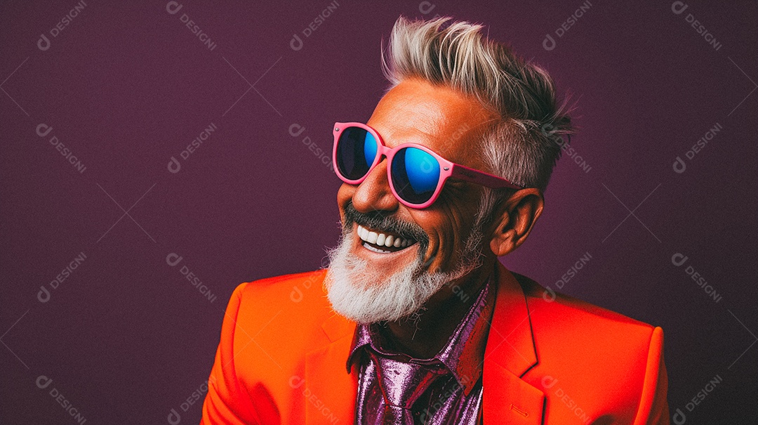 Homem e moderno, sorridente, entusiasmado, estúdio, fundo de cores vivas