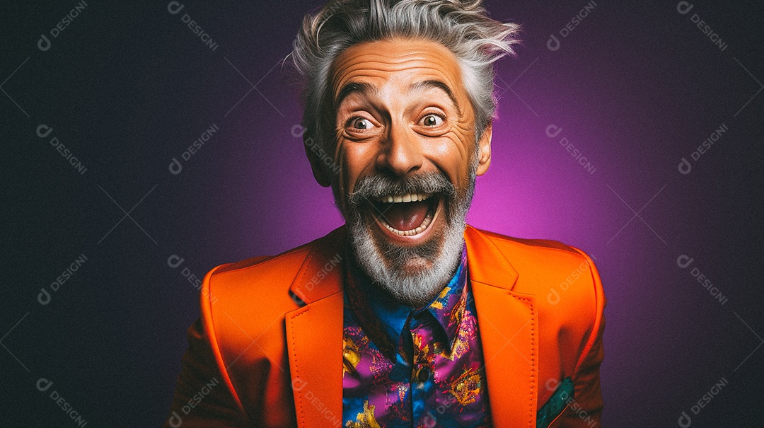 Homem e moderno, sorridente, entusiasmado, estúdio, fundo de cores vivas