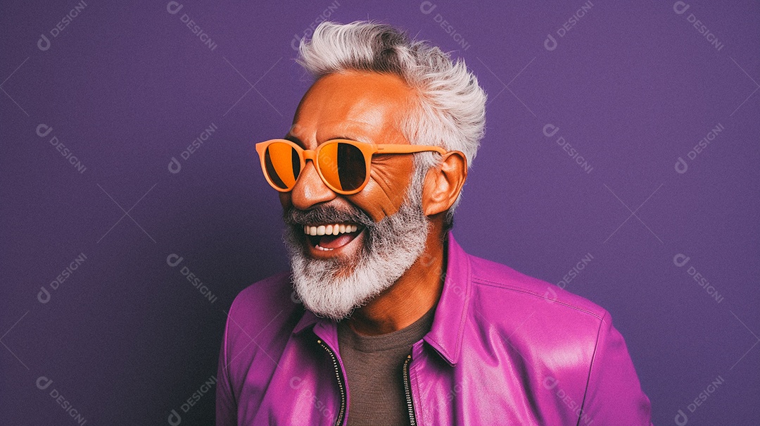 Homem e moderno, sorridente, entusiasmado, estúdio, fundo de cores vivas