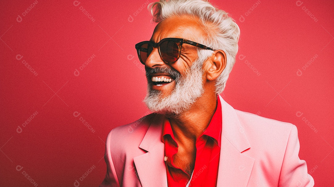 Homem e moderno, sorridente, entusiasmado, estúdio, fundo de cores vivas