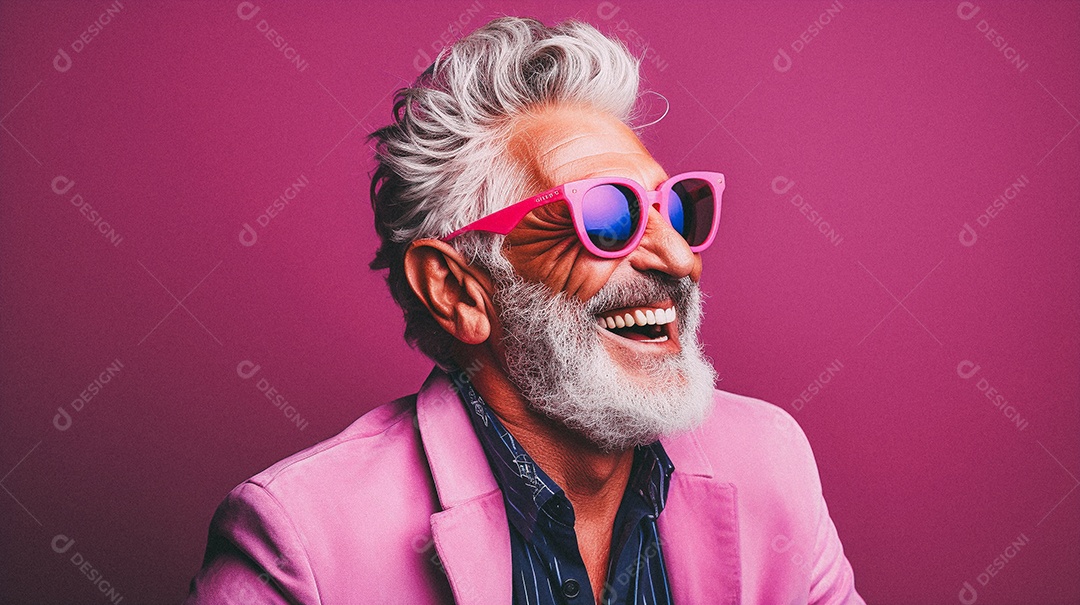 Homem jovem e moderno, sorridente, entusiasmado, estúdio, fundo de cores vivas