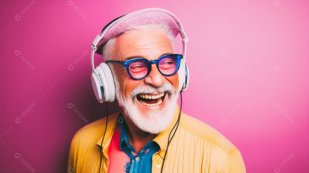 Homem e moderno, sorridente, entusiasmado, estúdio, fundo de cores vivas