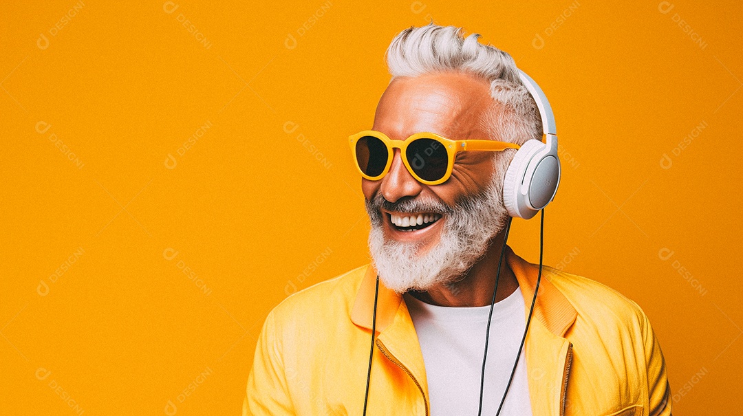 Homem e moderno, sorridente, entusiasmado, estúdio, fundo de cores vivas