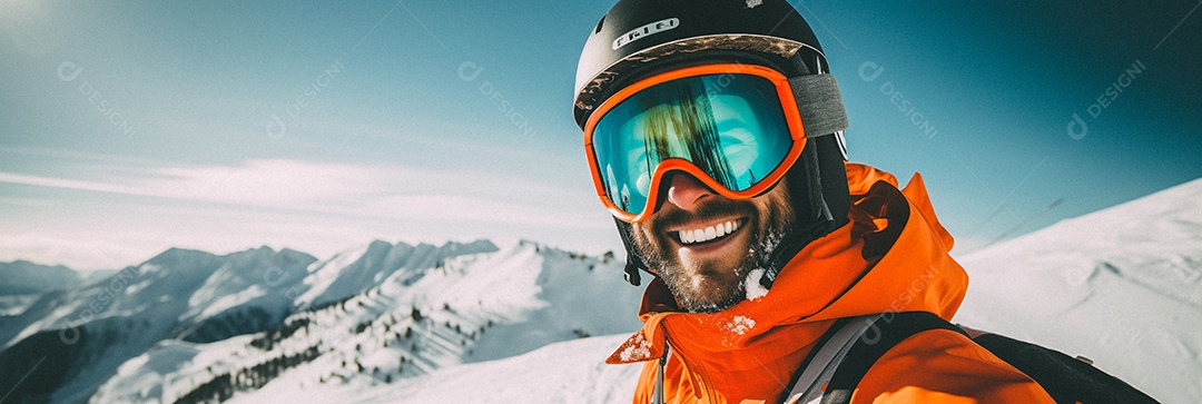 Esquiador em uma encosta nevada nas montanhas