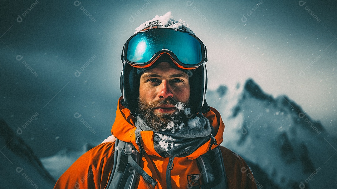 Esquiador em uma encosta nevada nas montanhas