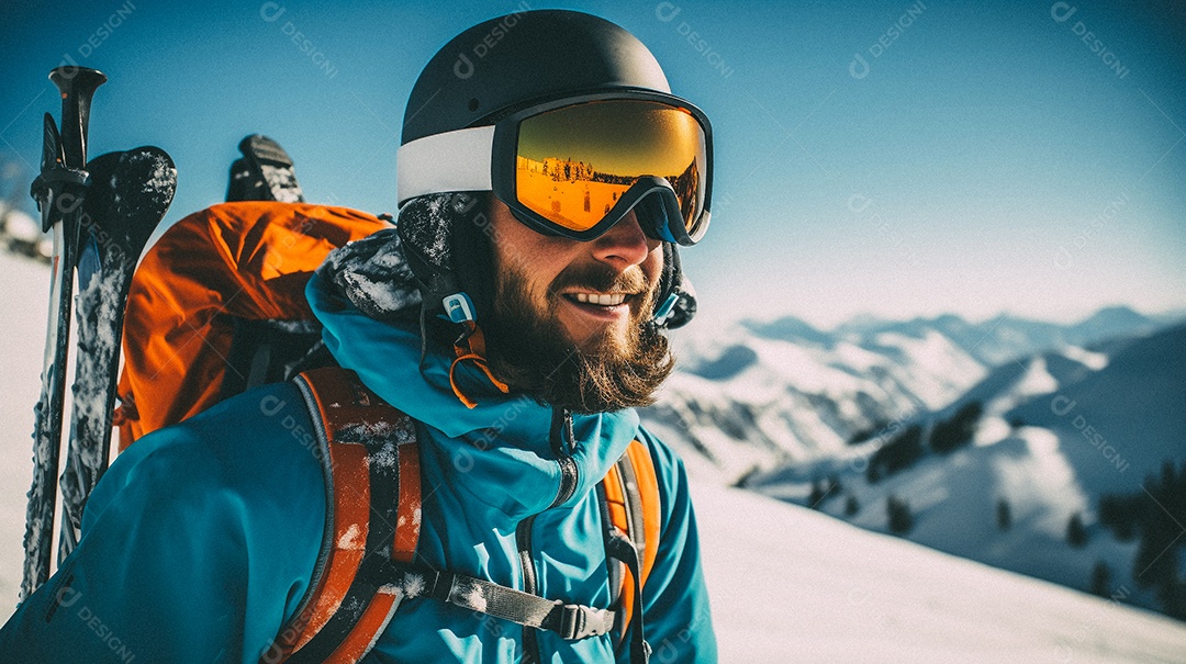 Esquiador em uma encosta nevada nas montanhas