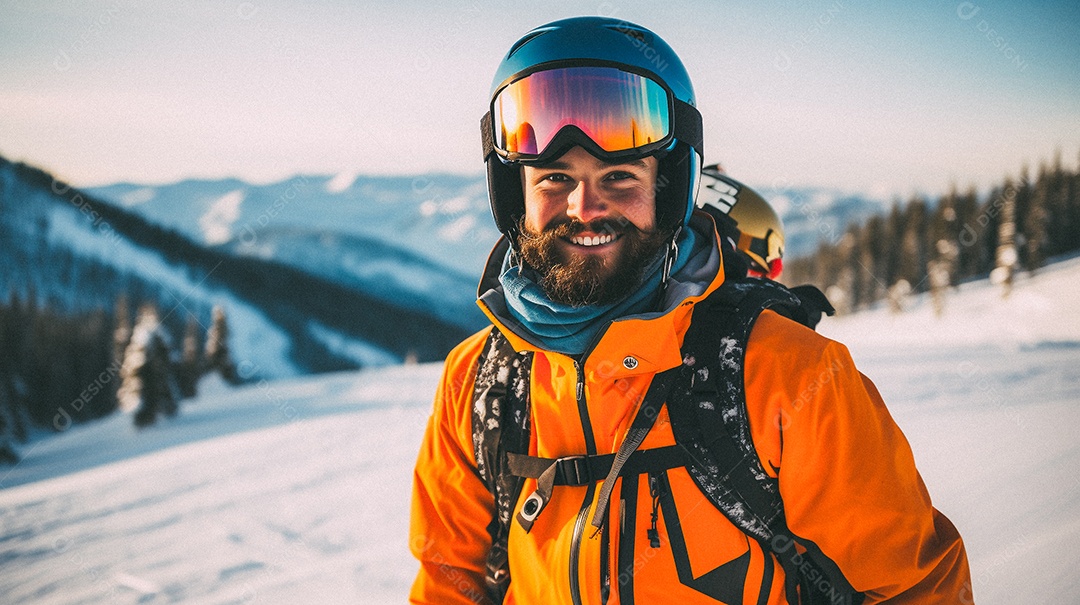 Esquiador em uma encosta nevada nas montanhas