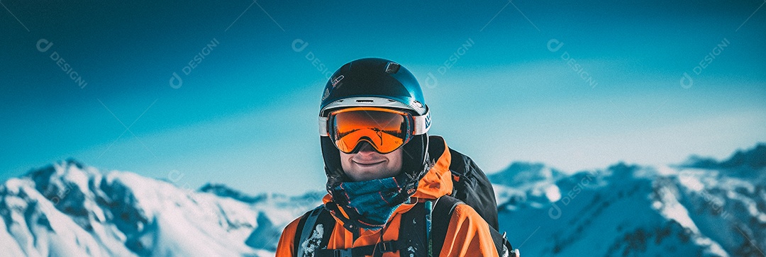Esquiador em uma encosta nevada nas montanhas