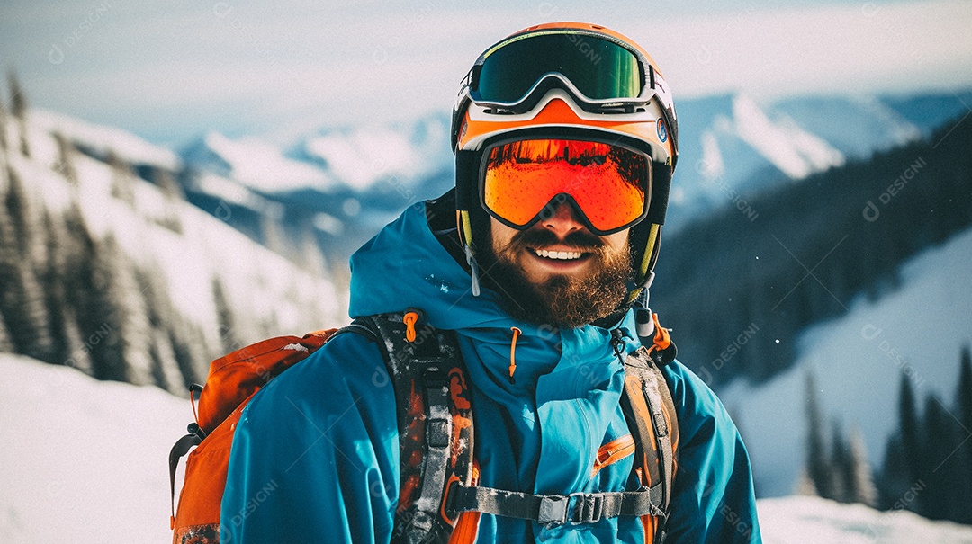 Esquiador em uma encosta nevada nas montanhas