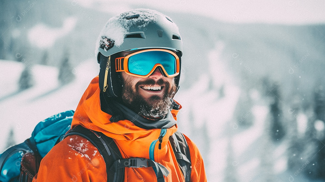 Esquiador em uma encosta nevada nas montanhas