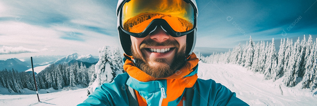 Esquiador em uma encosta nevada nas montanhas