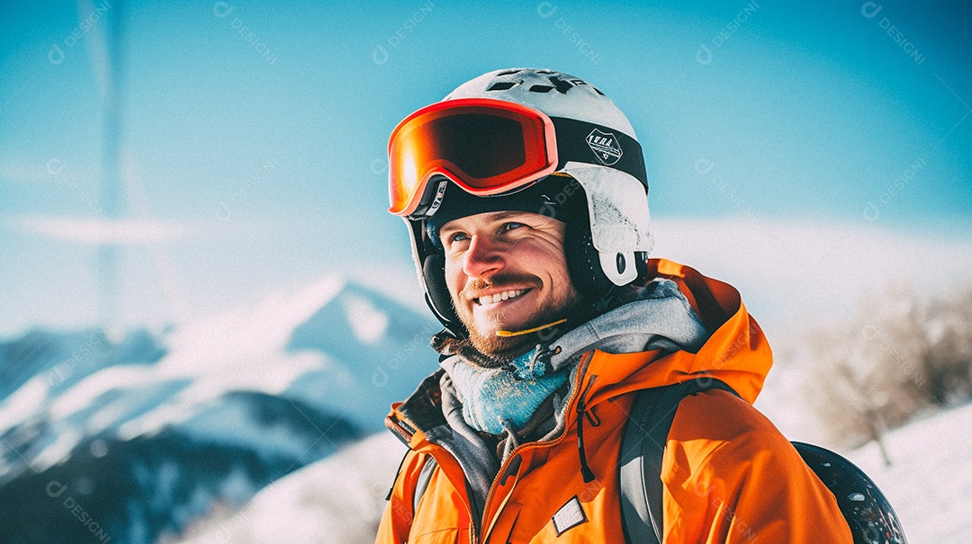 Esquiador em uma encosta nevada nas montanhas