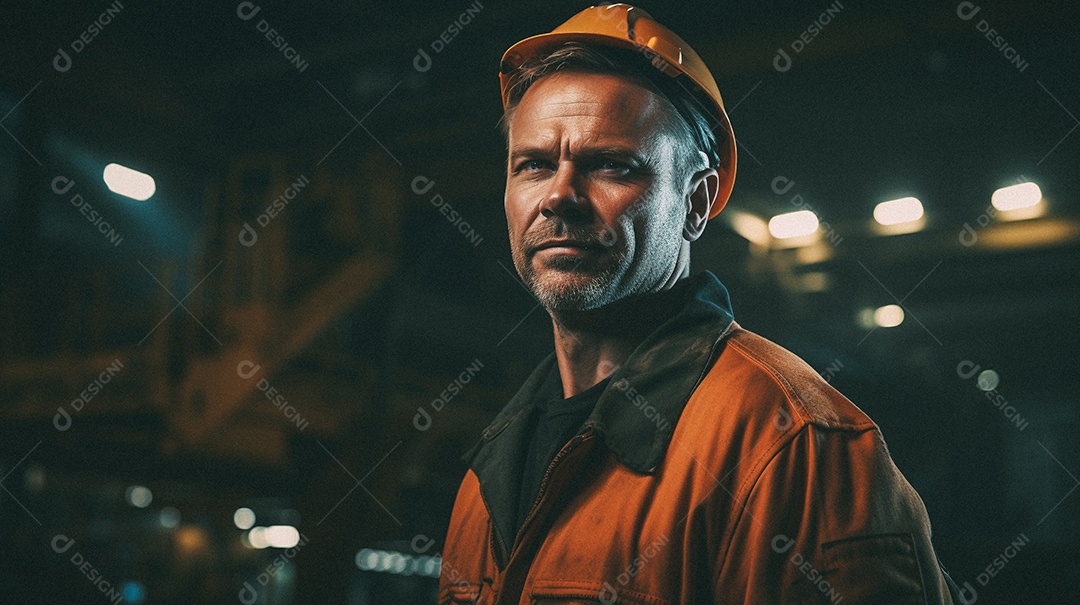 Homem em frente a uma grande fábrica