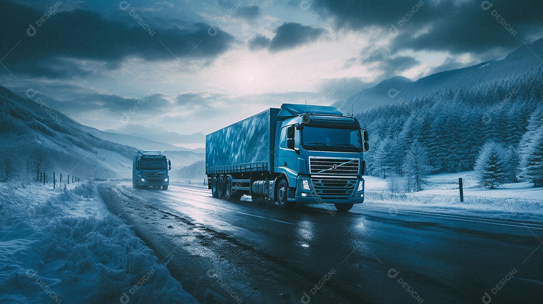 Caminhão dirigindo por uma rodovia