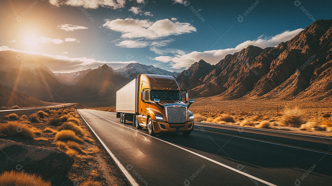 Caminhão dirigindo por uma rodovia