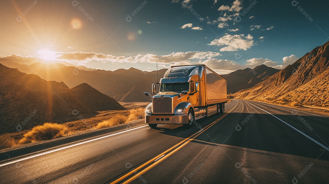 Caminhão dirigindo por uma rodovia