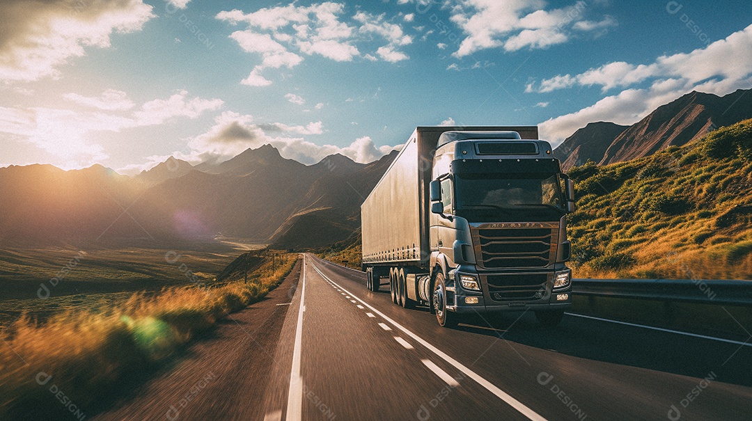 Caminhão dirigindo por uma rodovia