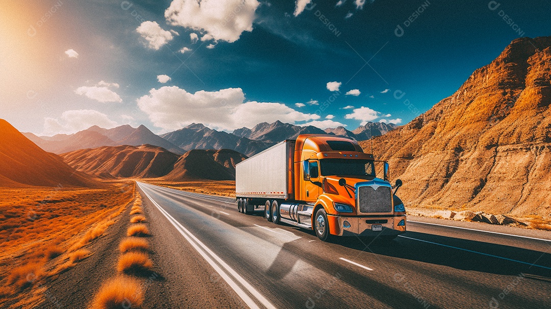 Caminhão dirigindo por uma rodovia