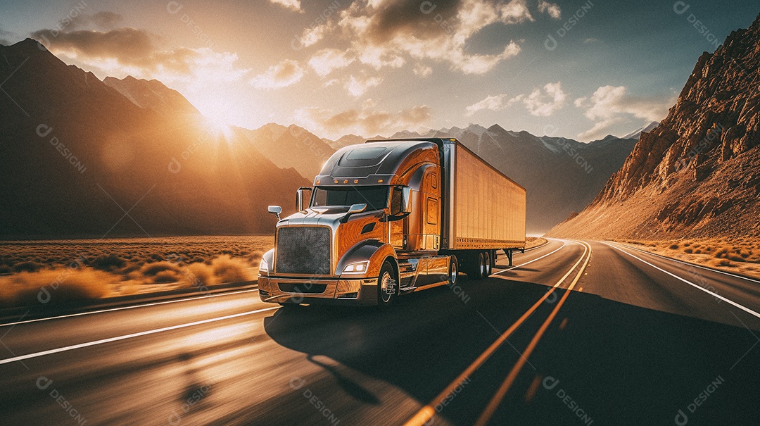 Caminhão dirigindo por uma rodovia