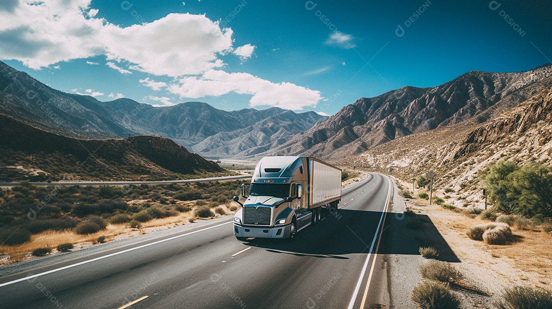 Caminhão dirigindo por uma rodovia