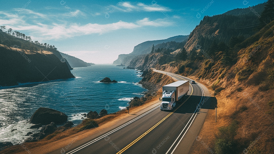 Caminhão dirigindo por uma rodovia