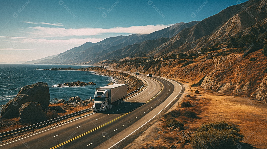 Caminhão dirigindo por uma rodovia