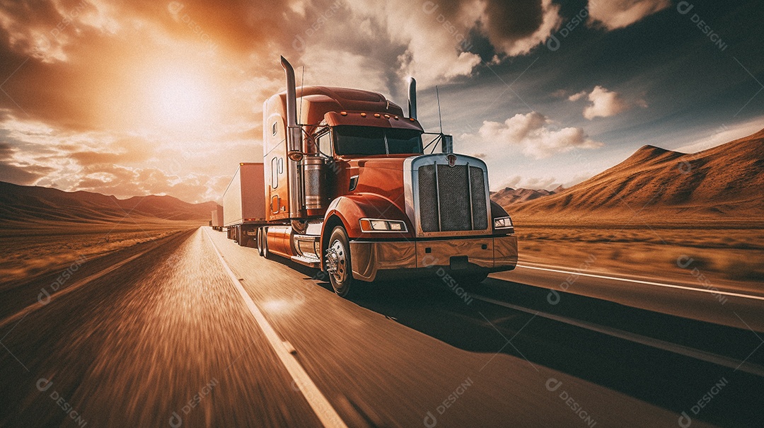 Caminhão dirigindo por uma rodovia