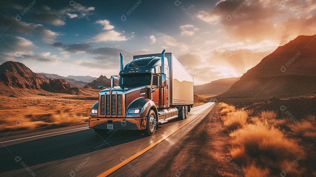 Caminhão dirigindo por uma rodovia