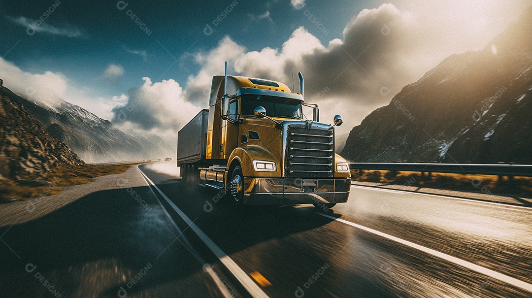 Caminhão dirigindo por uma rodovia