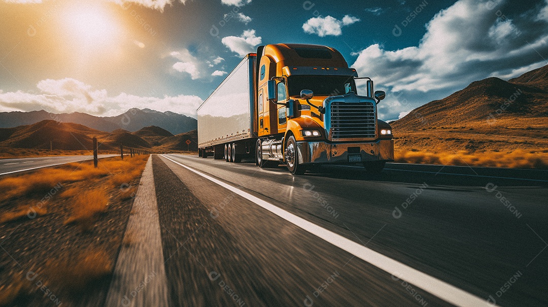 Caminhão dirigindo por uma rodovia