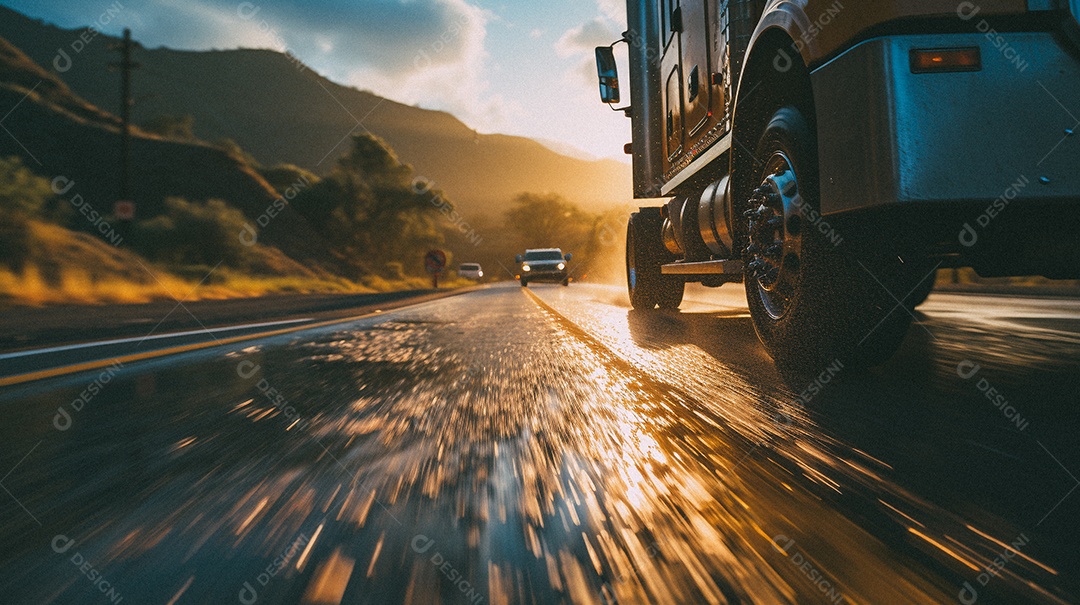 Caminhão dirigindo por uma rodovia