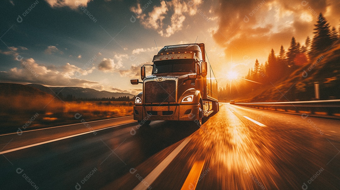 Caminhão dirigindo por uma rodovia