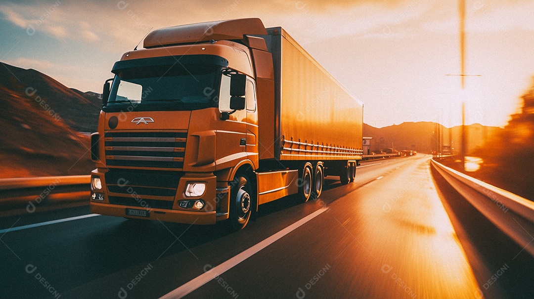 Caminhão dirigindo por uma rodovia