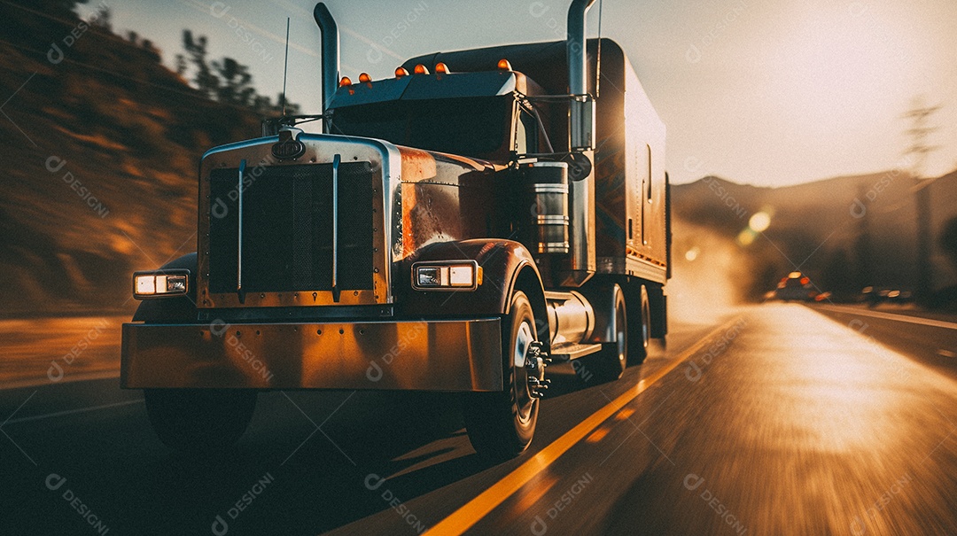 Caminhão dirigindo por uma rodovia