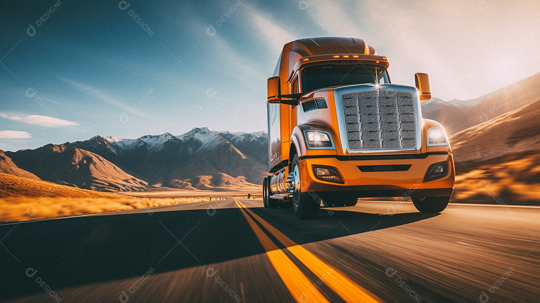 Caminhão dirigindo por uma rodovia