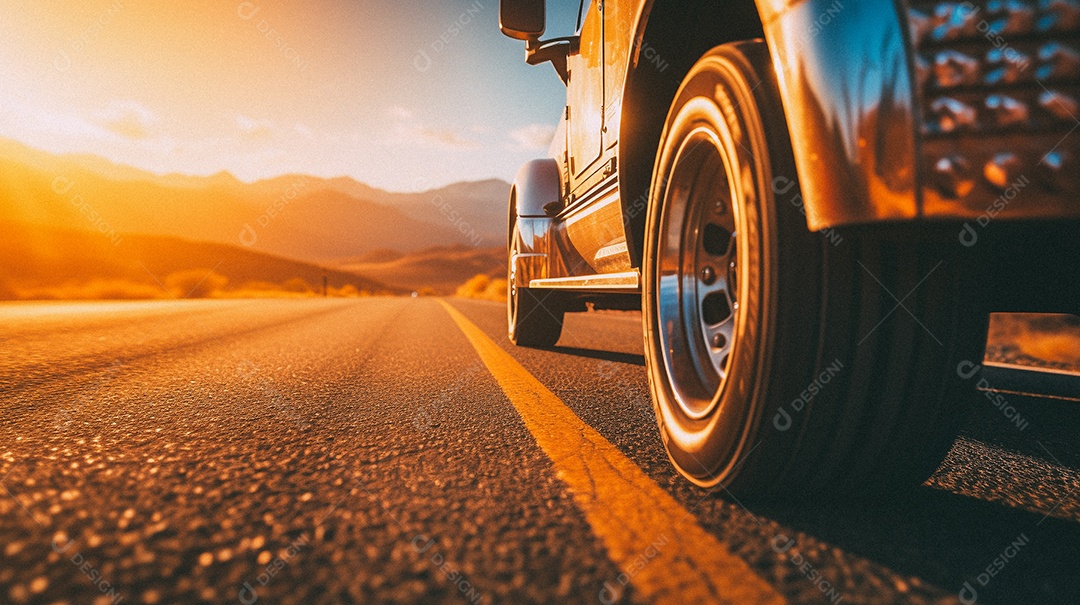 Caminhão dirigindo por uma rodovia