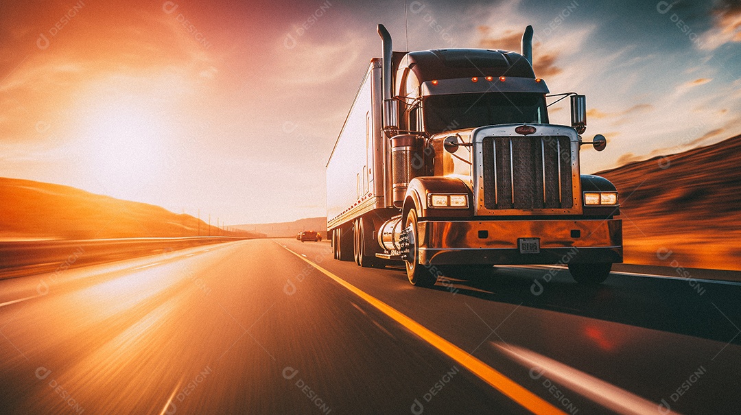 Caminhão dirigindo por uma rodovia